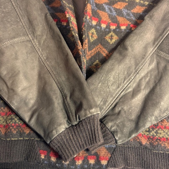 Woolrich Mens Vintage Southwestern Wool Leather Sleeve Bomber Jacket Brown 8715 - Picture 10 of 12